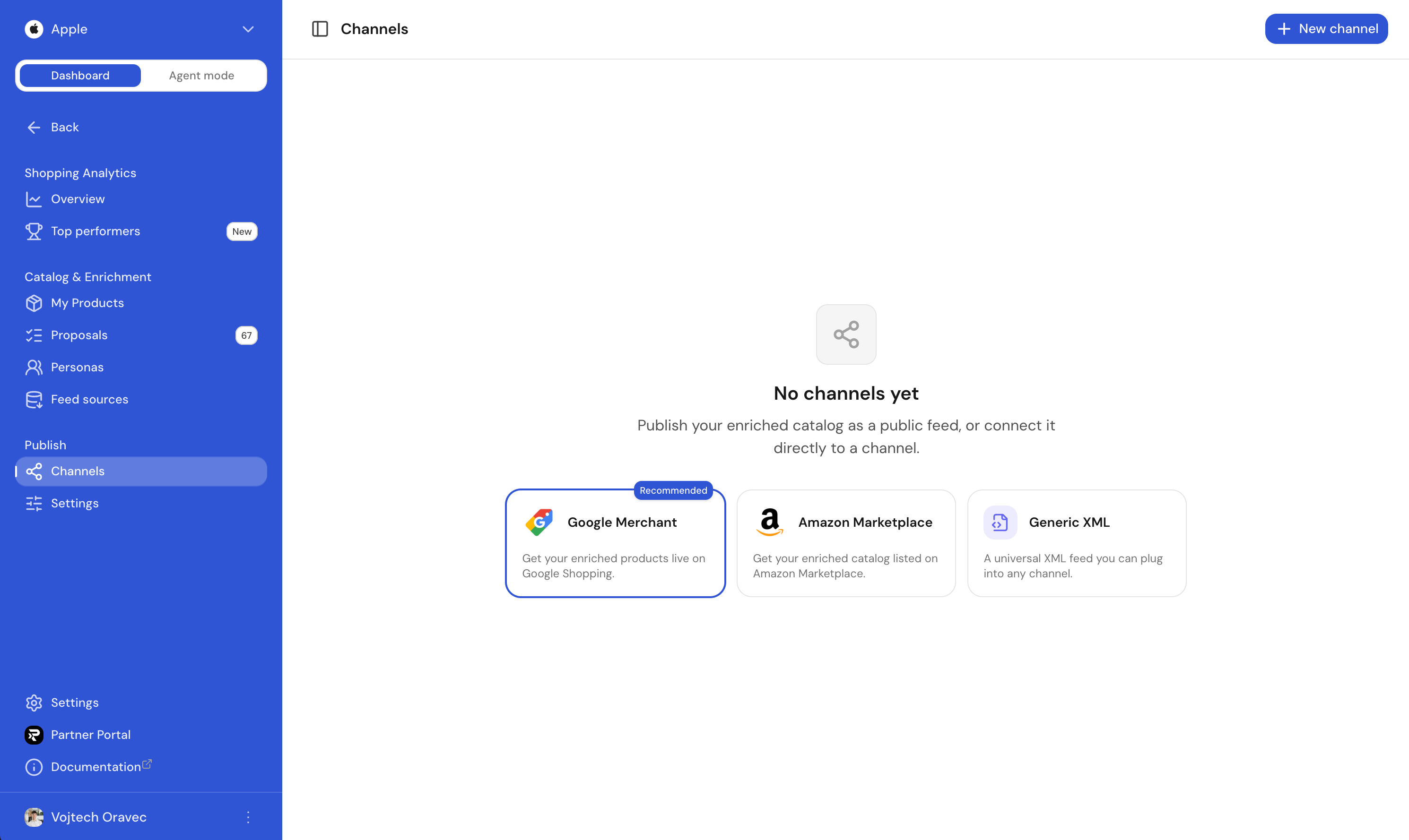 The Field mapping tab for a Google Merchant XML channel, showing your product fields mapped to the destination's required and optional fields